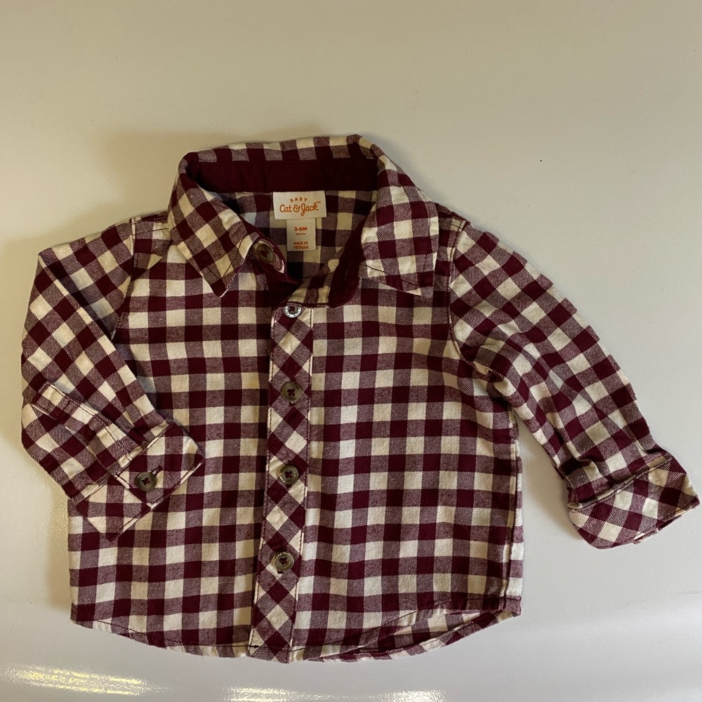 Cat & Jack Burgundy Checkered Kids Button-Down Flannel Shirt